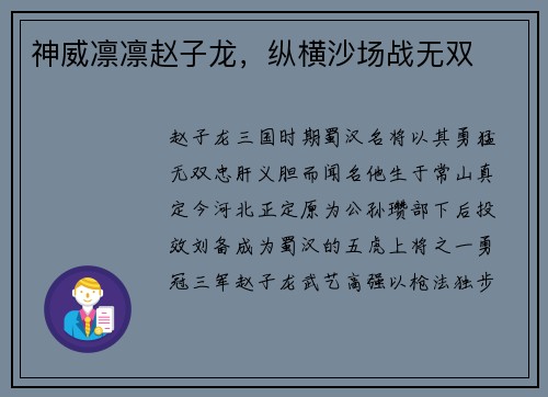 神威凛凛赵子龙,纵横沙场战无双 神威凛凛赵子龙,纵横沙场战无双